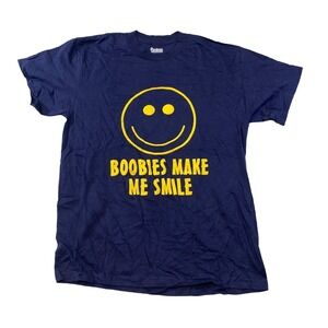 Boobies Make Me Smile Graphic Tee Thrifted Vintage Style Size M